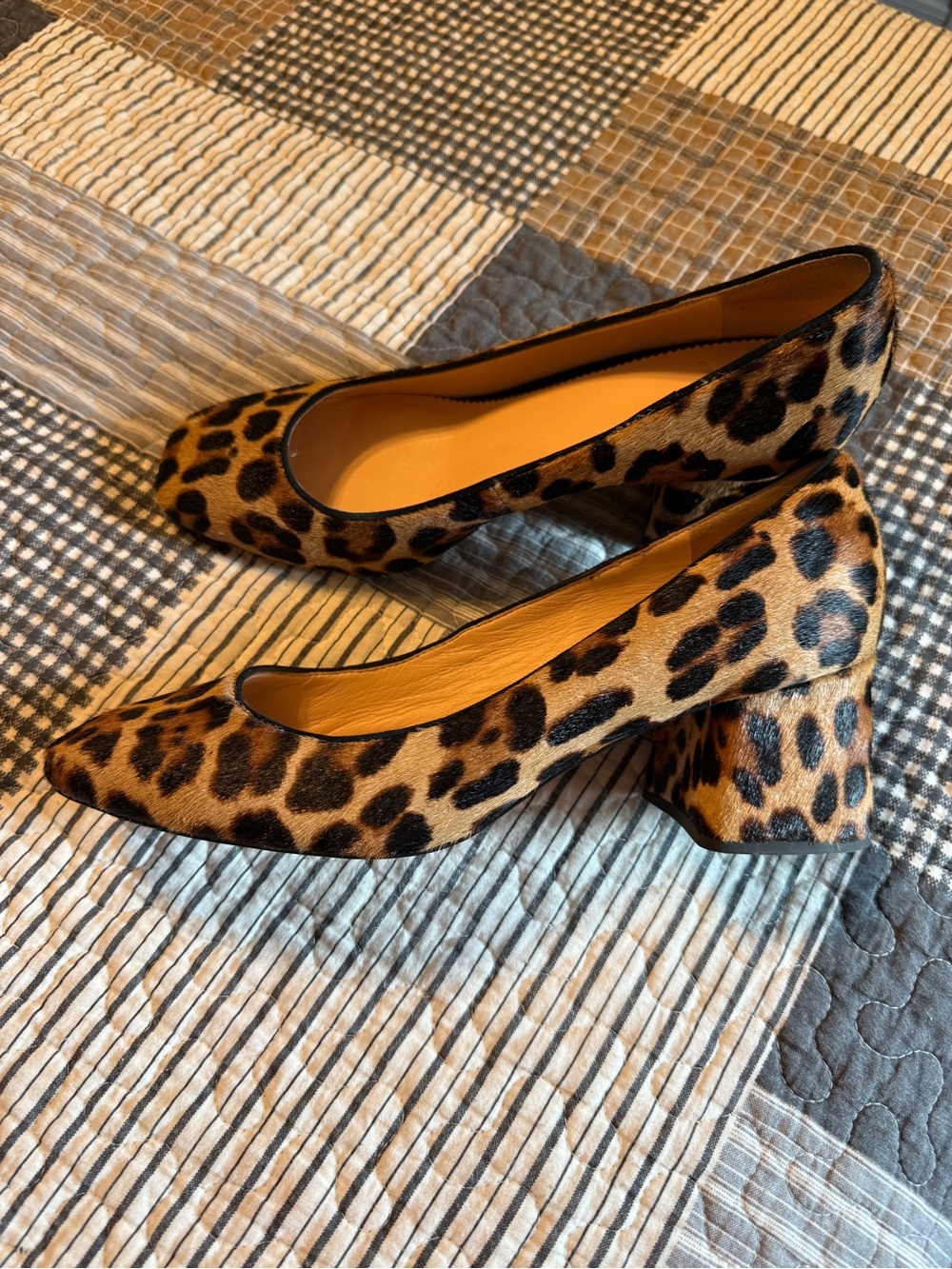 Leopard Print Pointed Toe Block Heel Pumps - Brown/Black by J. Crew